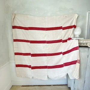 Grain sack Fabric RED stripe Linen + Cotton upholstery material heavy weight pillows upholstery curtains The Textile Trunk eco-friendly