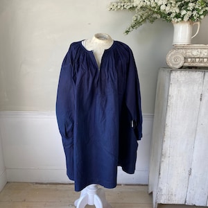 Large Linen French Antique  smock dyed indigo blue Chintz artist's shirt textiles antique workwear work wear chore clothes vintage clothing