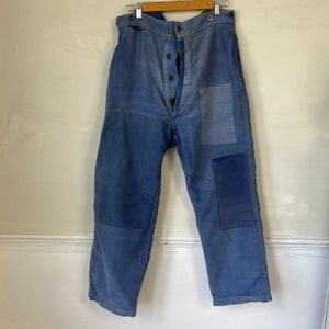 Patchworked Vintage 1930 French Moleskin Workwear Faded Vintage Jeans Patchwork Denim