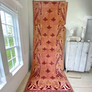 RARE AMAZING Art Nouveau French velvet fabric Curtain panel VELOUR floral peach masterpiece ShowstopperUnique window treatment eco-friendly