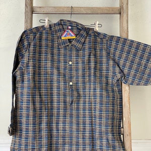 French work wear plaid vintage shirt soft cotton textile dead stock circa 1960s with tags boho  Boho steampunk eco-friendly