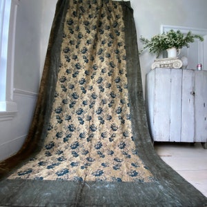 Antique Jacquard woven drape curtain Floral + silk velour Victorian The Textile Trunk French country HEAVYUnique window treatment