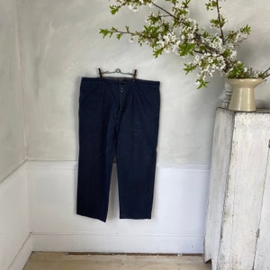 Vintage Gray Blue Ribbed Pants French workwear trousers Blue Pants 1930s 40s Work Wear Chore Wear 46 inch waist Coastal home  Boho steampunk
