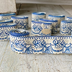 1 Multipli disponibili Carta da parati francese vintage con pizzo di carta con motivo blu, rotolo naturale riciclato, casa costiera, ecologica