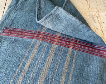 Grain Sack Linen Blue Indigo stripes Fabric Feedsack Rustic Grainsack Vintage bag hemp striped textile European washed Fabric