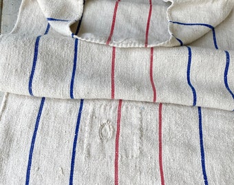 Grain Sack Linen Blue Indigo stripes Fabric Feedsack Rustic Grainsack Vintage bag hemp striped textile European washed Fabric