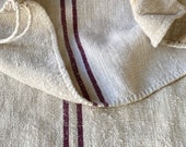Grain Sack Fabric Linen Feedsack Wide Grainsack Burgundy stripes Vintage bag hemp striped textile European washed Fabric