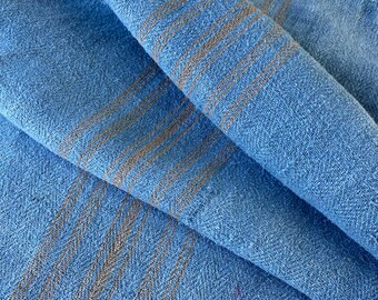 Grain Sack Linen Blue Indigo stripes Fabric Feedsack Rustic Grainsack Vintage bag hemp striped textile European washed Fabric