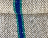 RARE purple and green Grain Sack Fabric Linen Feedsack Grainsack stripes Vintage bag hemp striped textile European washed Fabric