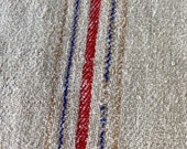 Grain Sack Fabric Linen Feedsack Wide Grainsack Burgundy stripes Vintage bag hemp striped textile European washed Fabric