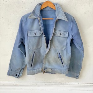 AMAZING WOW Vintage Jean Jacket French Blue Workwear Faded Antique Denim Distressed Coat image 6
