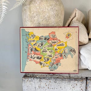 Franse Europese muurkunst regionale kaart van de jaren 1950 voor vintage decor hangend kinderkamer moderne boerderij Educatief spelbord Witho