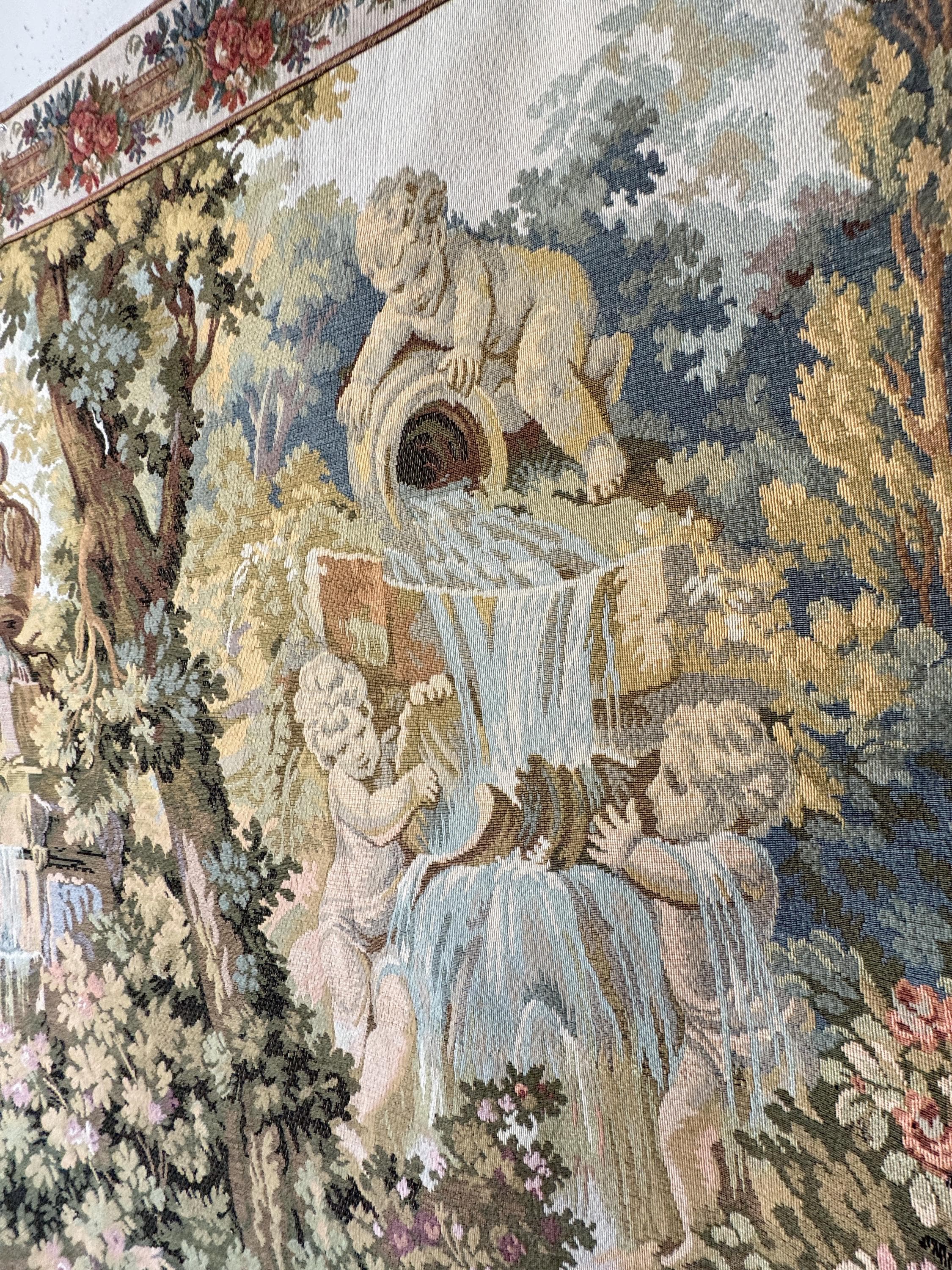 86x64 French Vintage Tapestry Wall Hanging Cherubs Garden Urn