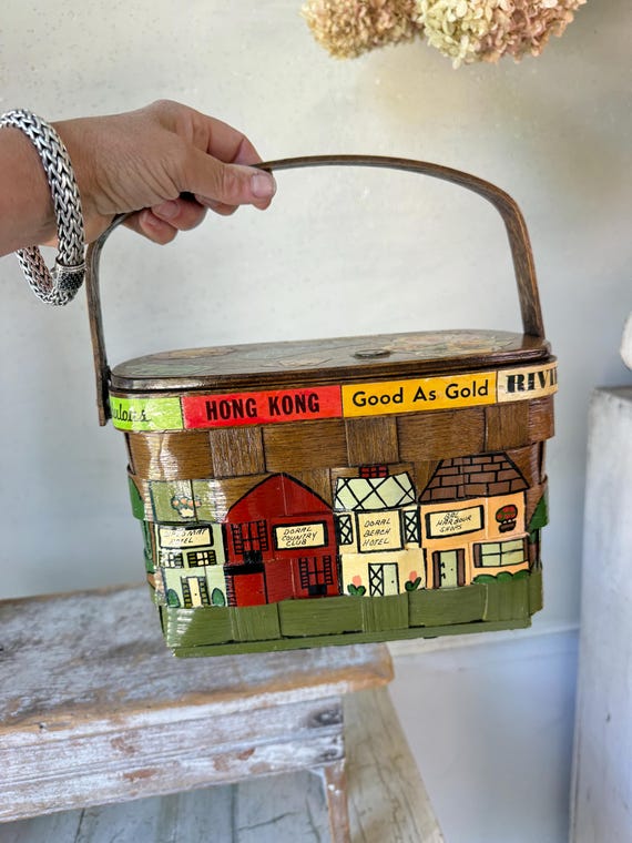 SIGNED Caro Nan Doral Florida RARE Painted Purse Handbag Americana