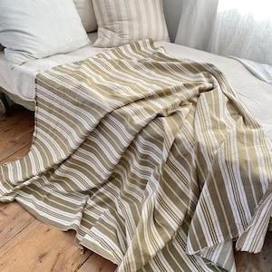 60 X 70 1920&#39;s  Antique French beige ticking linen herringbone fabric material eco-friendly