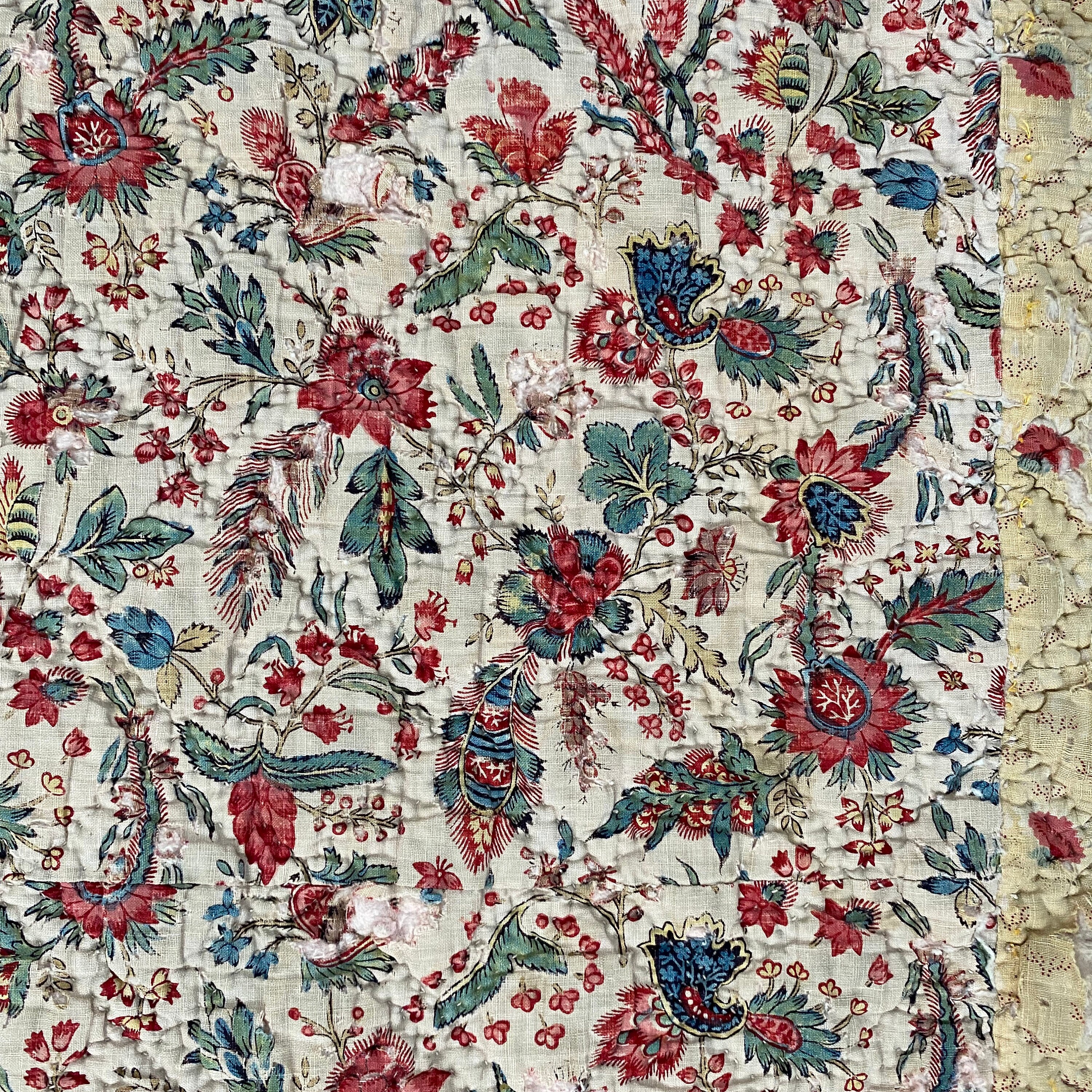 1700年代のフランスアンティークキルトピケBoutis Jouy en josas Toile