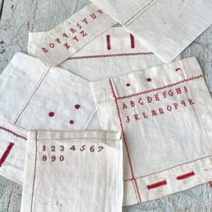 1800&#39;s Embroidery sampler samples Patchwork antique swatches red work French vintage handmade unique wall art country farmhouse framing