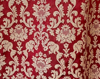 84x45 INSULATED insulating curtain  antique Red damask French drape country cottagecoreUnique window treatment eco-friendly