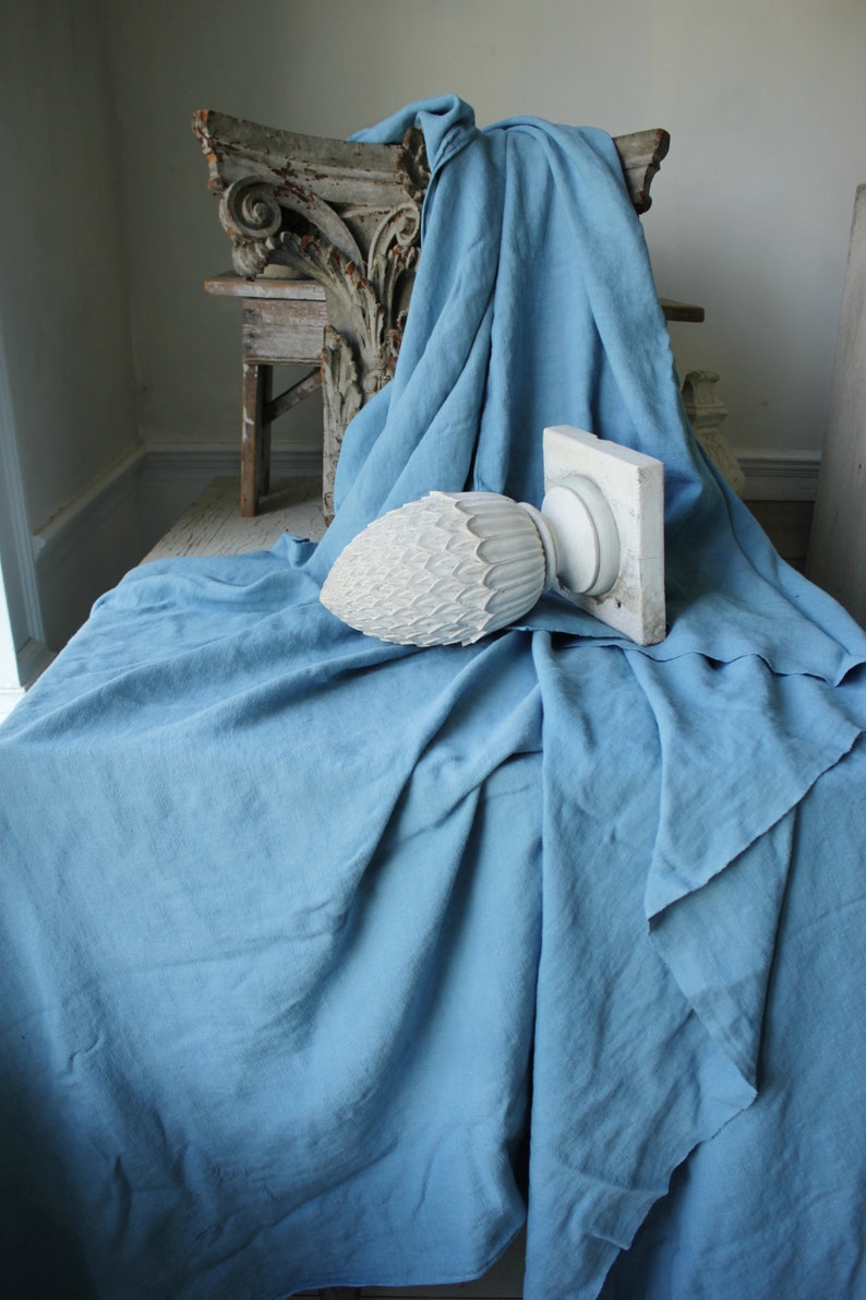 Dyed antique linen sheet blue fabric upholstery pillows c 1700/'s nubby linen