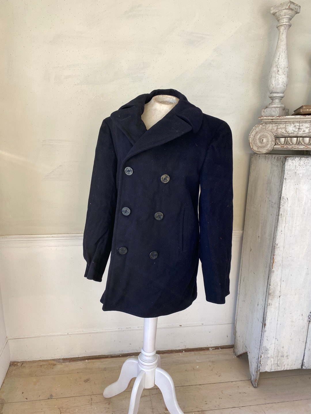 Vintage American Navy P Coat Blue Felted Wool Coat Jacket Deadstock ...