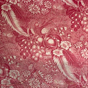 Antique French Toile Alsace quilted fragment textile 1800 pink Toile textile 19th century 1830 Textile Trunk farmhouse cottagecore