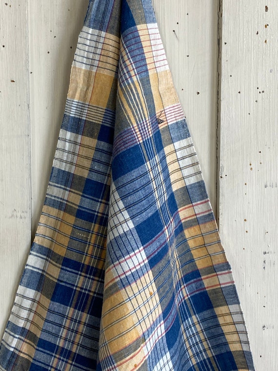 Bandana neckerchief Antique French Plaid  blue  G… - image 2