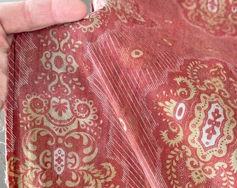 100x50 Antique French Cotton Panel Flat Faded Red Hand Block Roller Print 1800s Wabi Sabi Fabric Textile Unique Decor Curtain shabby boho