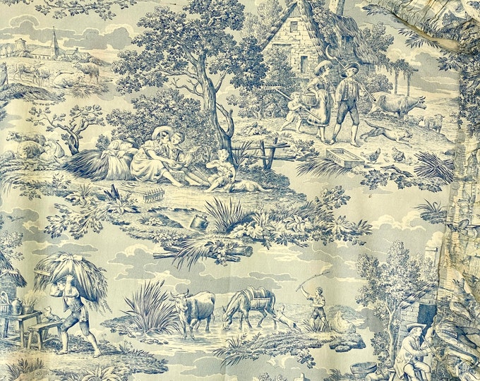 Vintage French Blue Toile De Jouy Fabric Cotton Material Etsy