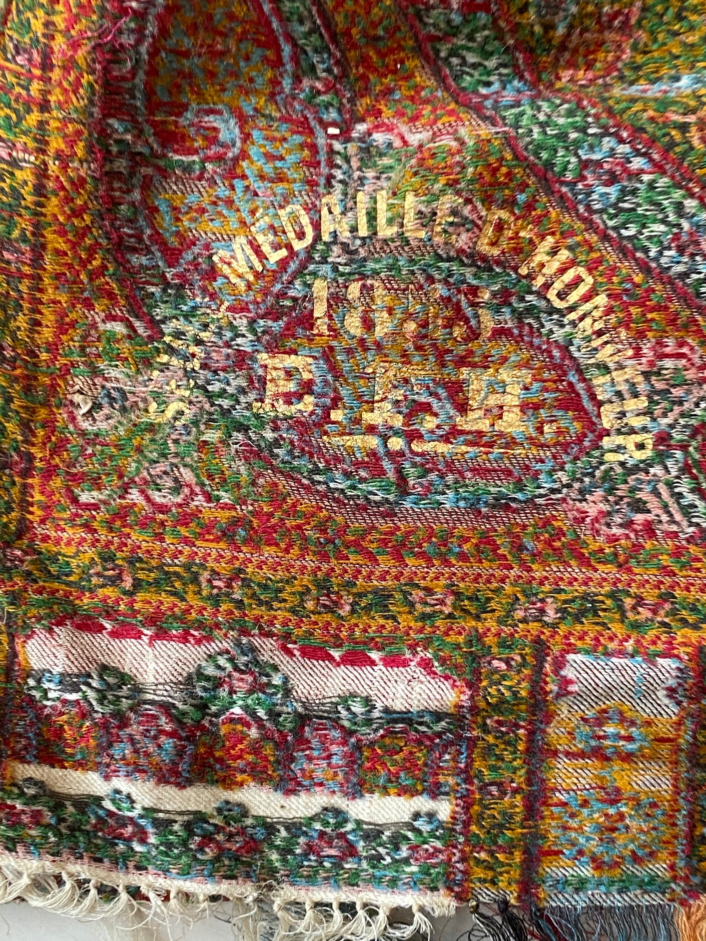 Antique Long Shawl Paisley 1855 World's Fair Stamp !! RARE