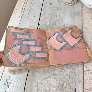 French 1940s Schoolgirl Sewing Sample Book Vintage Couture Education Notebook Hand Fabric Swatches Student Textile Workbook Paris Ephemera