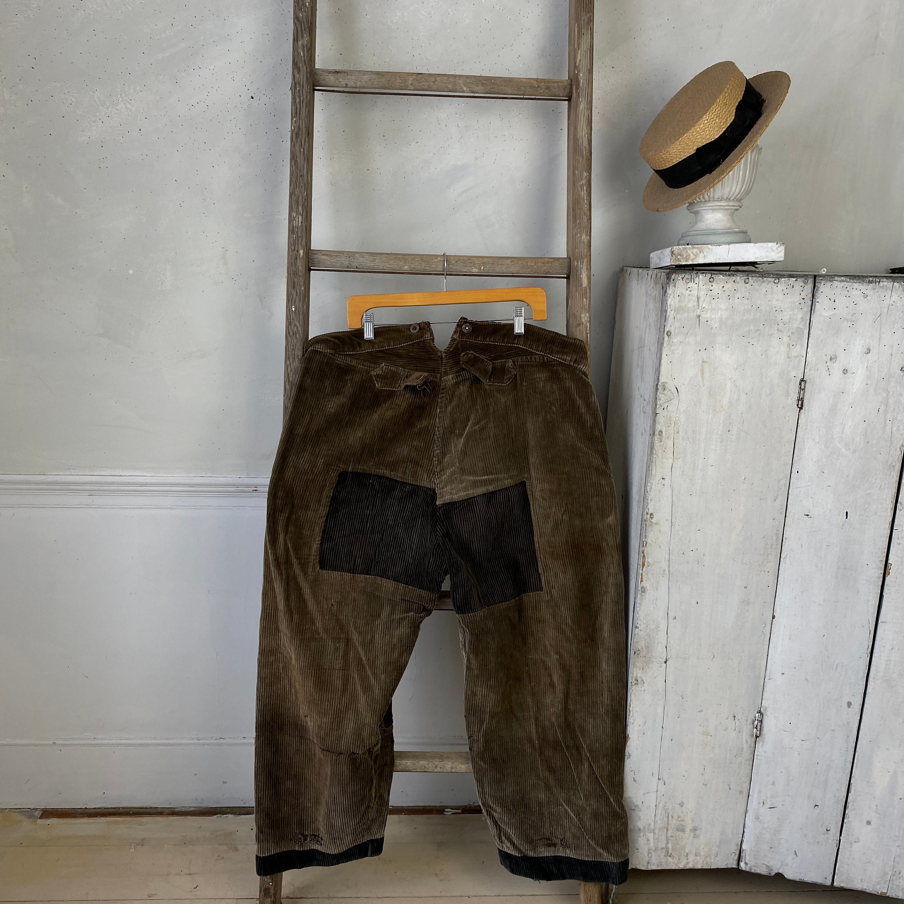 STUNNING Patched Brown Corduroy Pants French Workwear Trousers