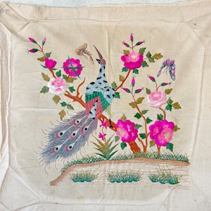 Capa de almofada bordada chinesa antiga 22x20, tecido, tapeçaria bordada do século XIX, ecologicamente correta