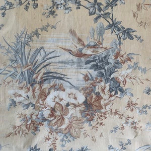 Antique c 1900 Neutral tones with GRAY fabric French material linen cotton blend Curtain with rings !!Unique window treatment eco-friendly