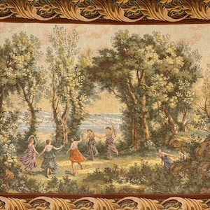 48x37 Vintage French verdure antique tapestry wall hanging art Castle Castlecore shabby cottage farmhouse chateau home decor style