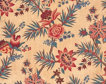 32x 19 Antiguo 1805-1820 Patrón Chintz reciclado exótico Indienne ecológico estilo cabaña shabby chic material envejecido boho