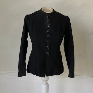 Black Button Up Jacket French Coat Pieced Lining Jacket 1900 Jacket Wool Jacket French Workwear Work Wear dark academia image 3