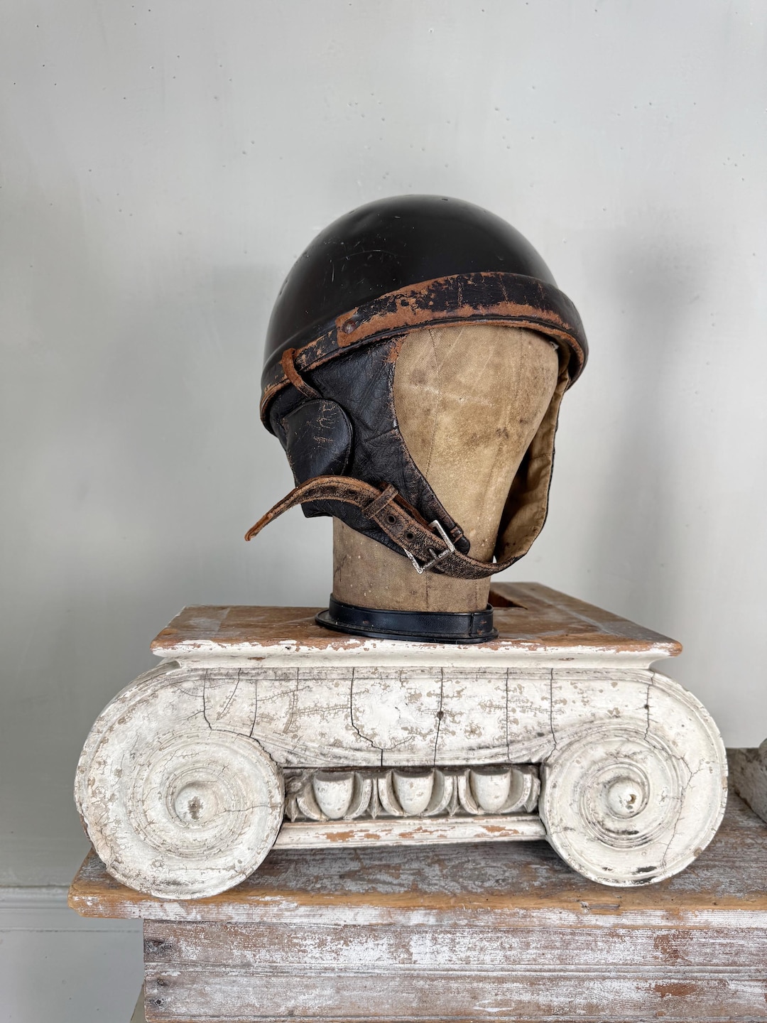 1950's Geno Paris French Vintage Motorcycle Helmet Leather Head