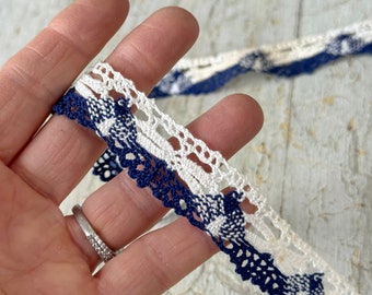 4.1 yards Antique handmade French blue lace unique trim Passementerie ribbon