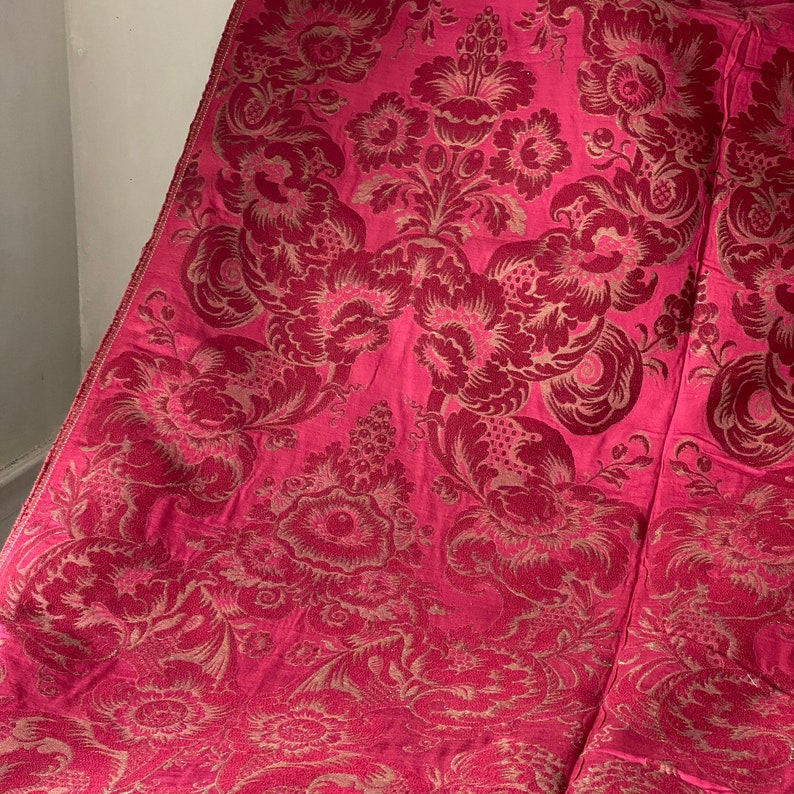 Antique Silk Cotton Damask Metallic Thread Fabric Material Etsy