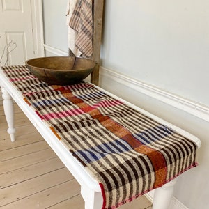 Grain sack fabric table RUNNER Vintage antique organic  wool hand-woven Upcycled Reusable Recycled Eco Friendly Farmhouse country cottage