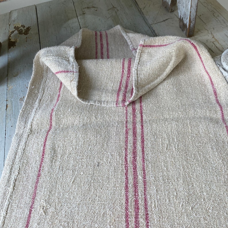 Raspberry pink RARE grain sack grainsack old feed bag Washed linen cotton hemp organic Linen