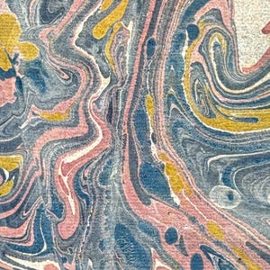 8.25x7.25 Antique French Marbled Paper c1850 Red Blue Yellow Swirl Unique Wall Art Handmade Bookbinding Decor -------- NOT ENOUGH PHOTOS