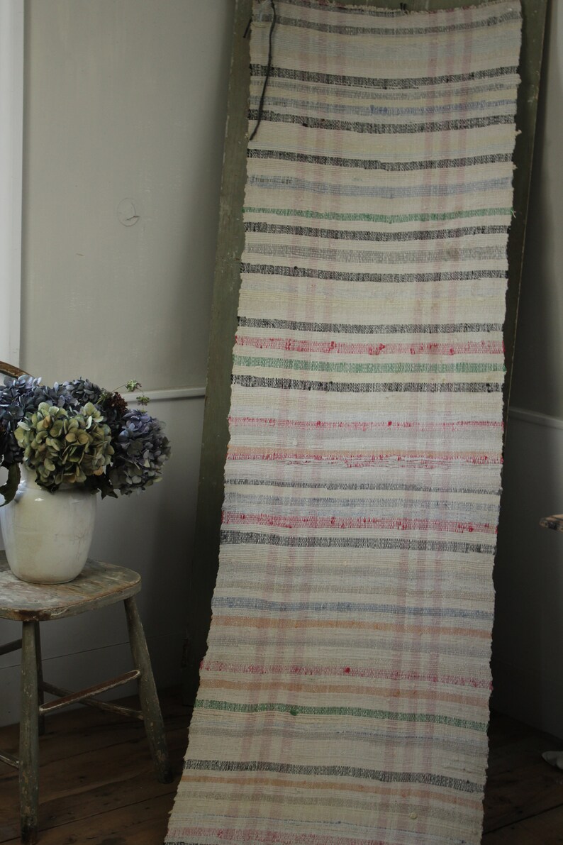 Vintage Rag Rug Stair Runner 139.5 Inches Long Hand Loomed Etsy