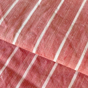 Upholstery fabric GORGEOUS Antique French Ticking by the yard Striped Material salmon dusty pink 1900 linen and cotton Textile Trunk