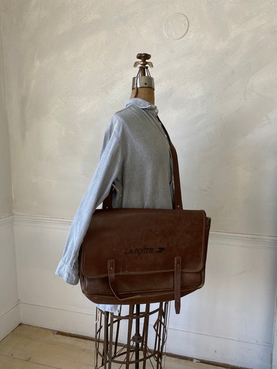 Vintage Leather French postal Messenger bag  Heav… - image 8