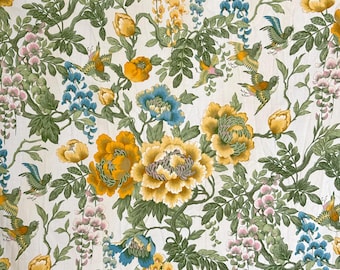 3.4 yards x 58 French fabric Boussac Romanex material  Wisteria hummingbird country cottage farmhouse chateau shabby yardage upholstery chic