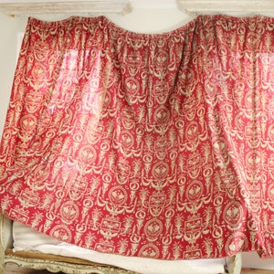 French toile curtain antique red toile 1870 1800s vintage curtains drapes large drape (1 of set) bed hanging The Textile Trunk eco-friendly