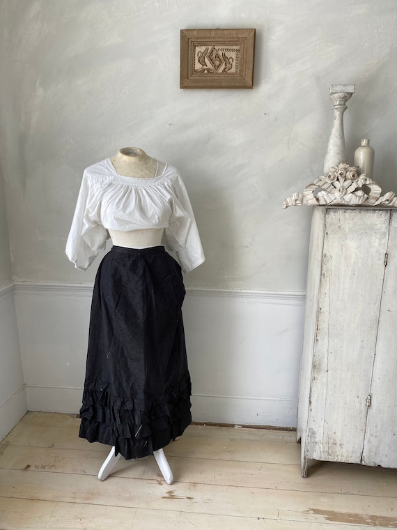 Black Silk Moiré Skirt 1880s Watered Silk French S