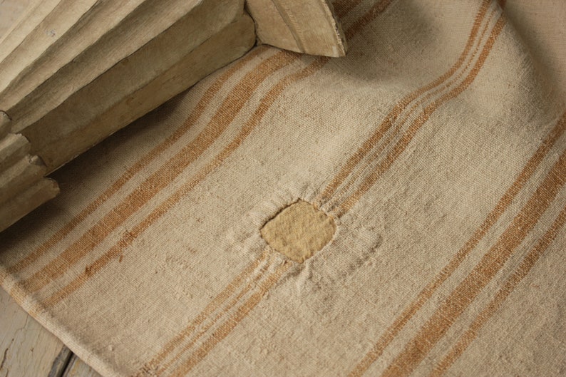 Grain Sack Linen Blue Indigo stripes Fabric Feedsack Rustic Grainsack Vintage bag hemp striped textile European washed Fabric