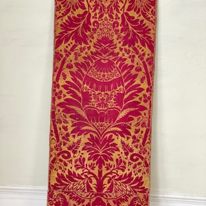 MUSEUM QUALITY Antique 18th century silk damask brocade red gold bed hanging curtain French textilesUnique window treatment eco-friendly